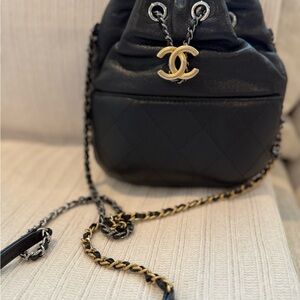 Chanel Black Mini Bucket Bag with Gold Accents